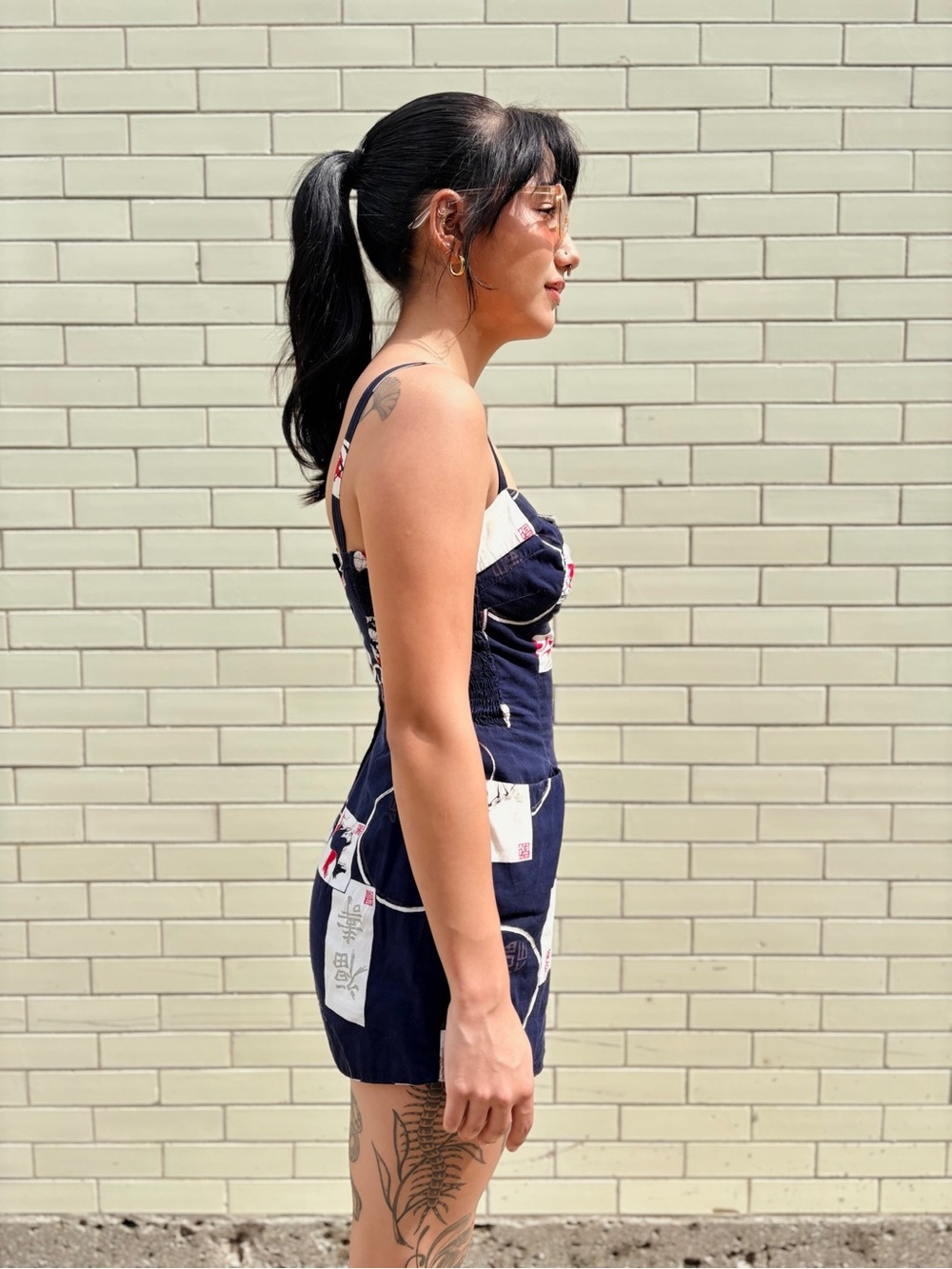 Vintage 1950s Alfred Shaheen Navy Japanese Print Romper Swimsuit Size Small - Picture 5 of 12
